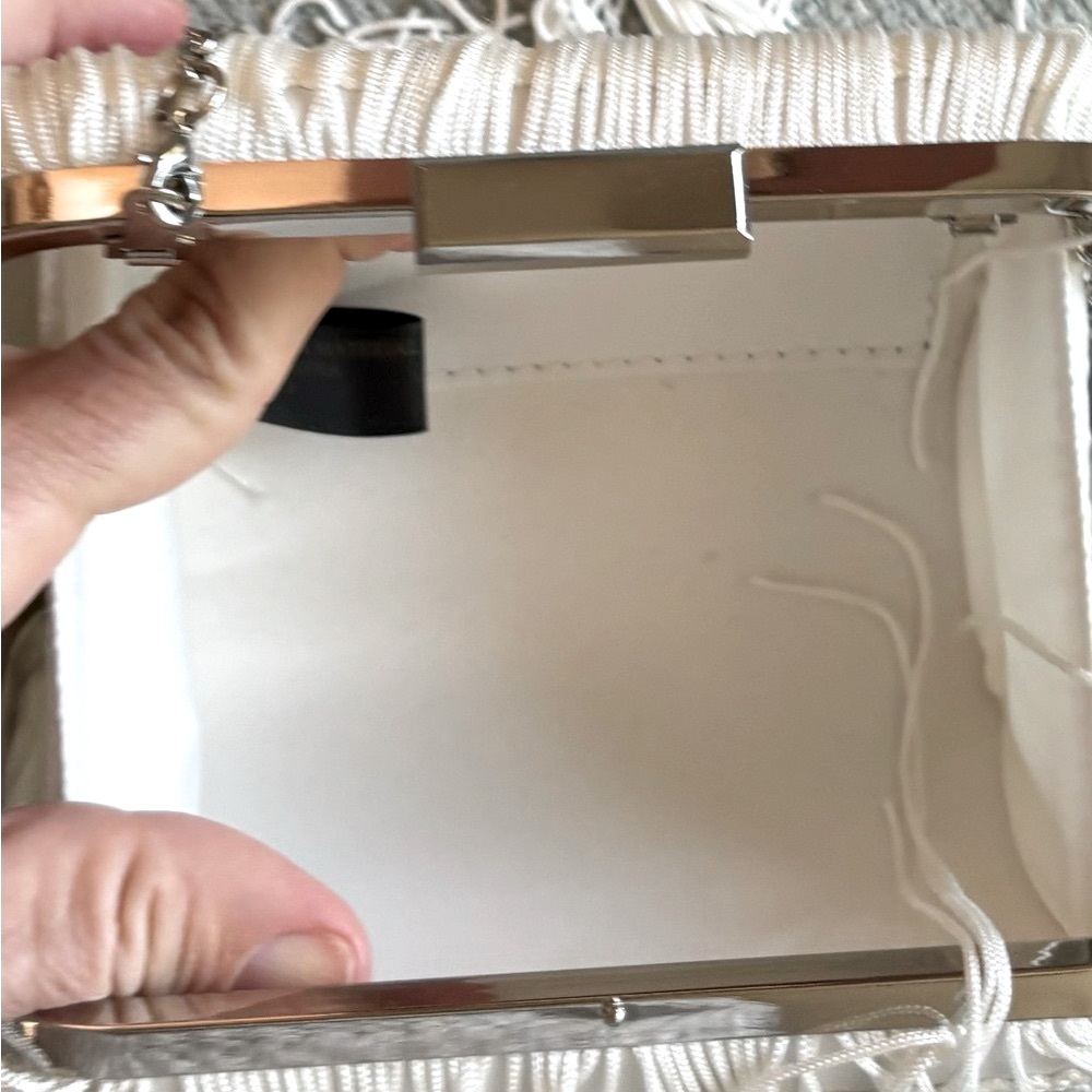 White event purse layered tassels and fringe silver shoulder chain-INC - Picture 5 of 6